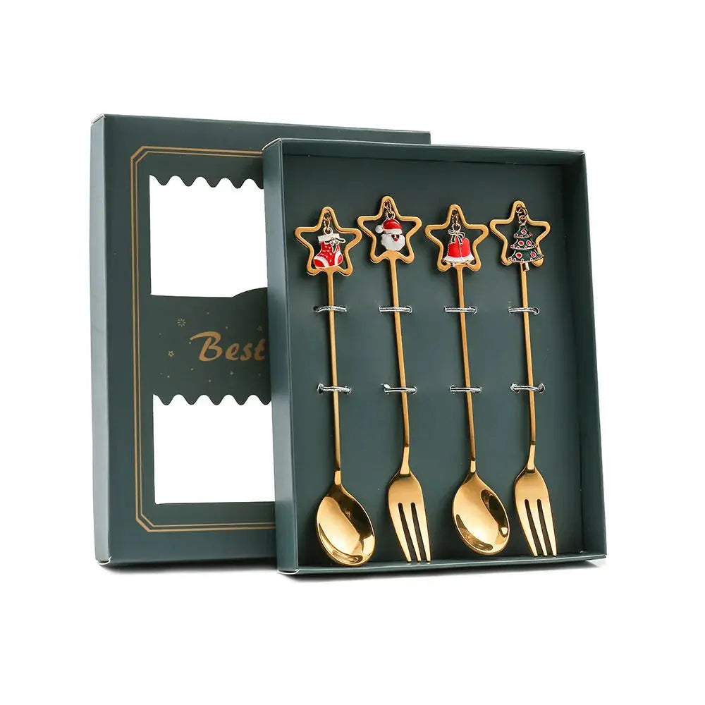 Christmas Decorations Home Christmas Table Decor Stainless SpoonsFork Cutlery Set Elk Xmas Tree New Year 2026 Navidad 2025 Gifts Trikidsworld