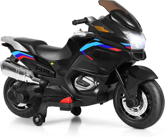 Kids Ride On Motorcycle, 12V Electric Battery Powered Ride On Bike w/Training Wheels, LED Lights, Music, Pedal, Forward/Reverse, Trikidsworld