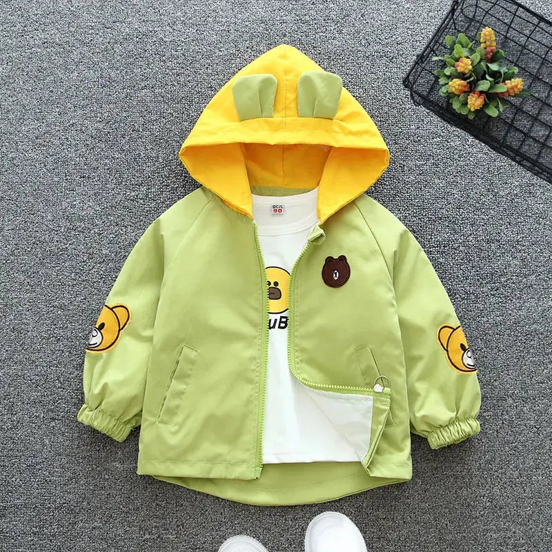 Color - Blocked Spring - Autumn Jackets with Cartoon Teddy Bear Design for Boys and Girls Aged 3 - 10 Trikidsworld