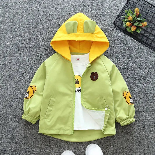 Color - Blocked Spring - Autumn Jackets with Cartoon Teddy Bear Design for Boys and Girls Aged 3 - 10 Trikidsworld