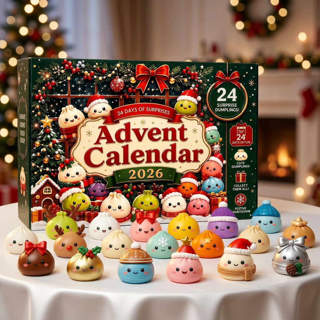 Squishy advent calendar 2026 with 24 days of dumpling surprises