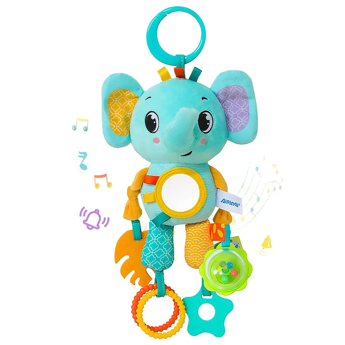 Soft Hanging Crinkle Squeaky Sensory LearningToy Stroller Car Seat Crib Travel Plush Animal Wind Chime with Teether Boys Girls Trikidsworld
