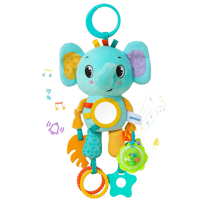 Soft Hanging Crinkle Squeaky Sensory LearningToy Stroller Car Seat Crib Travel Plush Animal Wind Chime with Teether Boys Girls Trikidsworld
