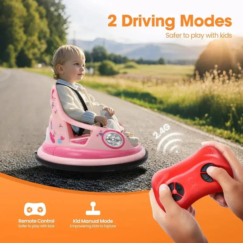 12V Electric Ride On Bumper Car for Toddler & Kids Ages 1.5-6 Years with Remote Control, 2PCS DIY Stickers, 360 Degree Spin Trikidsworld