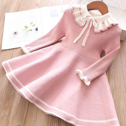 New girl baby sweater knitted dress  children warm Sweater dress for girls infant casual pure color Pleated princess dress Trikidsworld