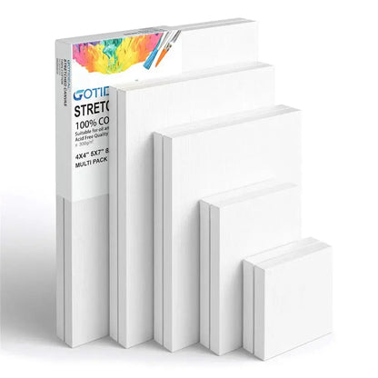 Pack of 4 White Blank Square Artist Canvas Wooden Board Frame Cotton Artist Canvas Boards for Oil Painting Acrylic Watercolor Trikidsworld