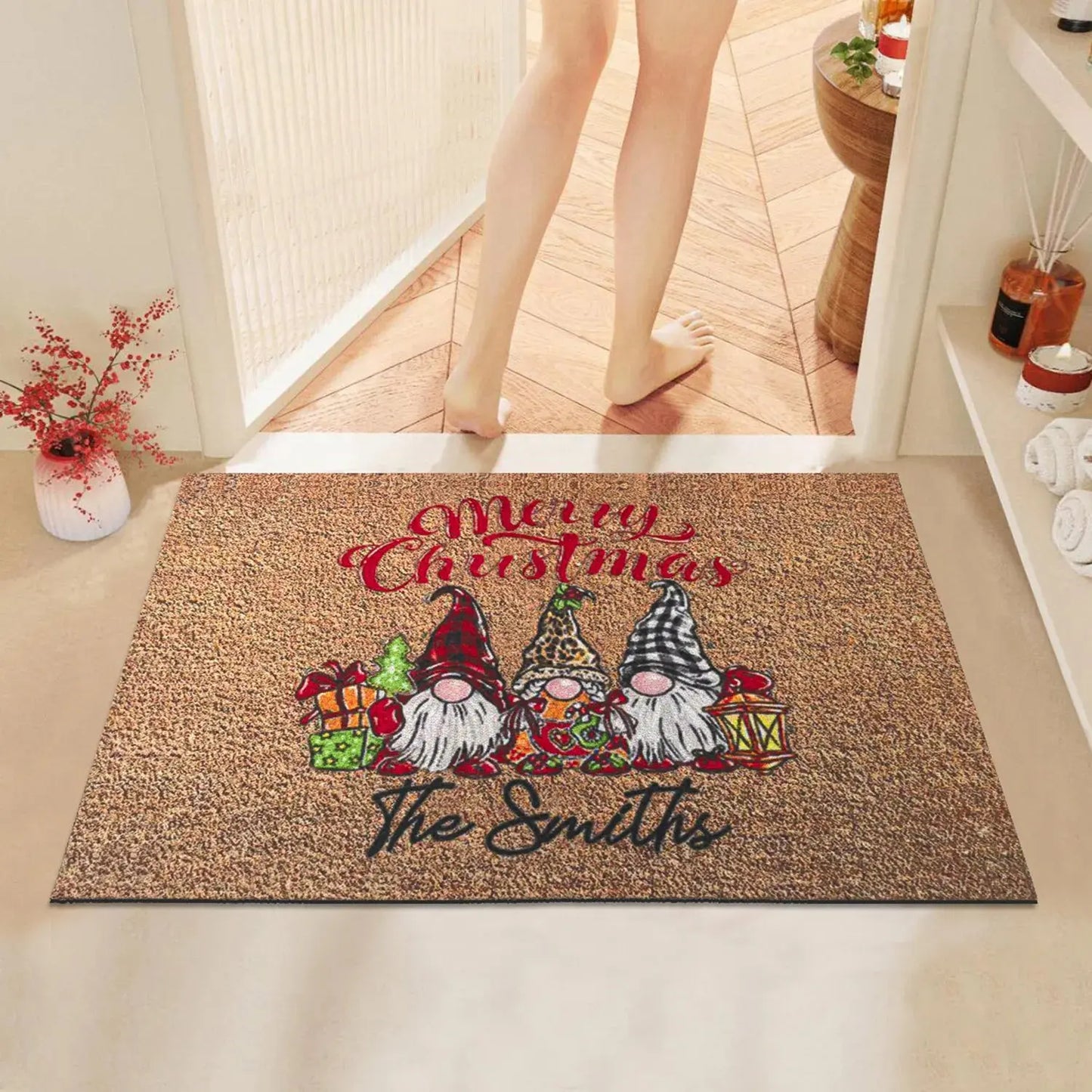 Christmas Carpet Cartoon Dwarf Door Mat Red Santa Claus Floor Mat Holiday Decoration Indoor and Outdoor Foot Mat Absorbent Mat Trikidsworld