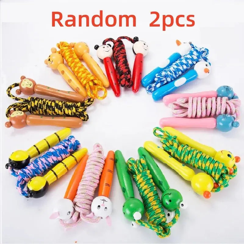 2 Pcs Kids Jump Ropes Wood Handle Sport Bodybuilding Fitness Lovely Cartoon Skipping Ropes Lose Weight Exercise Gym Equipment Trikidsworld