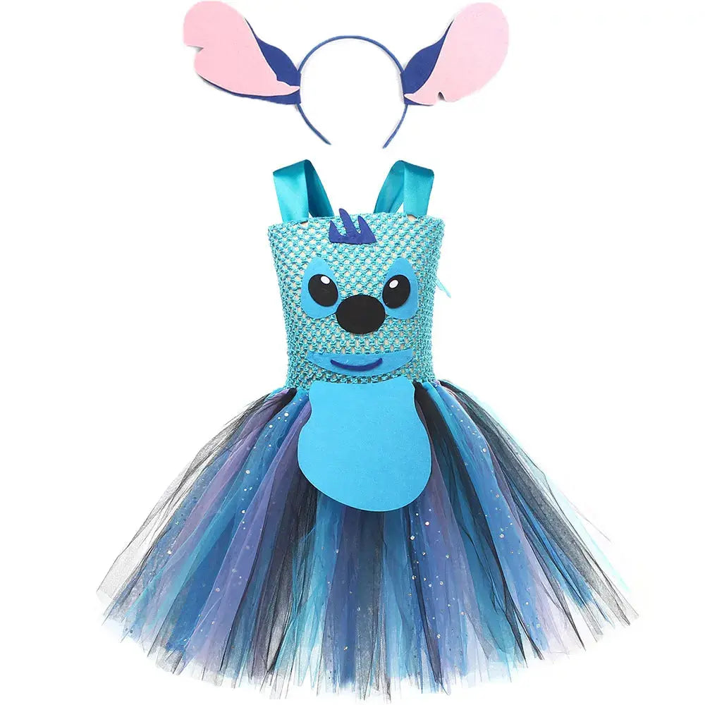 Movie Girls Alien Dog Costume Cartoon Blue Tulle Festival Dress Lilo Tutu Dress Maia Kealaha  Live-action Character Dress Up Trikidsworld