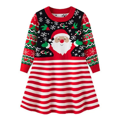 Christmas Deer Girls Fashion Autumn Winter Cute Knitted Sweater Christmas Long Sleeve Dress 2-6Yrs Children Party Sweet Clothing Trikidsworld