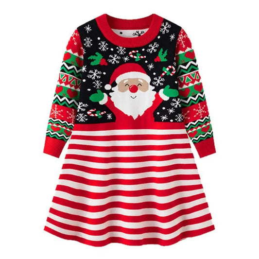 Christmas Deer Girls Fashion Autumn Winter Cute Knitted Sweater Christmas Long Sleeve Dress 2-6Yrs Children Party Sweet Clothing Trikidsworld