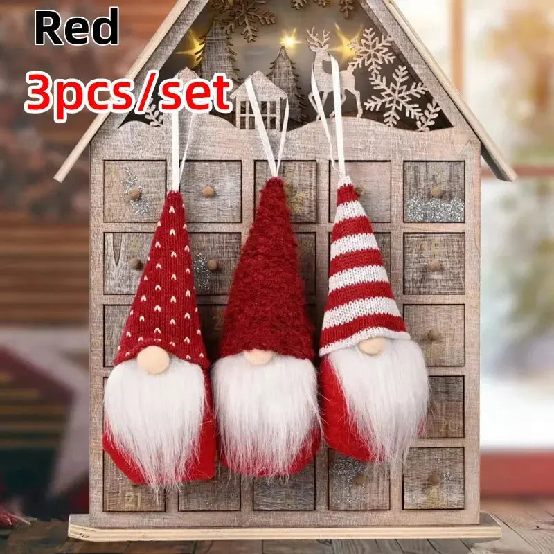 3pcs Christmas Gnomes Plush Santa Doll Knitted Fabric Xmas Tree Hanging Ornaments Gonk Dwarf Elf Decoration Gifts New Year Trikidsworld