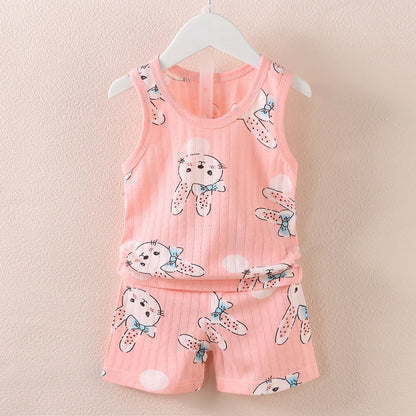 Children's Clothing Print Sleeveless Tops Shorts Cute Breathable Kids Summer Vest Shorts Set Tank Top for Baby Clothing Children Trikidsworld