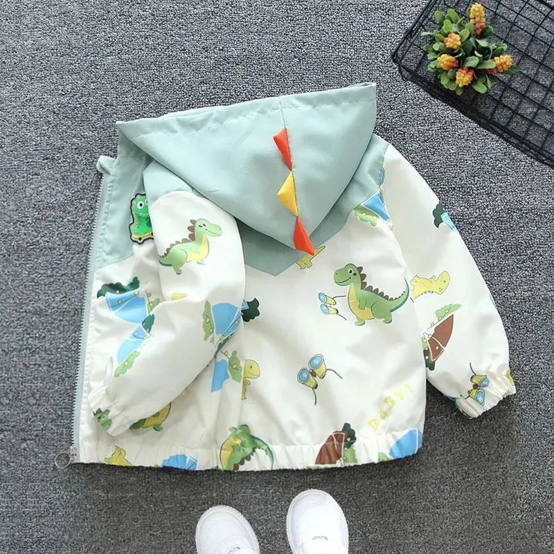 Spring Baby Boys Cartoon Dinosaur Hooded Jacket Toddler Kids Outerwear Casual Windbreaker Coats Children Clothing for 1-6Years Trikidsworld