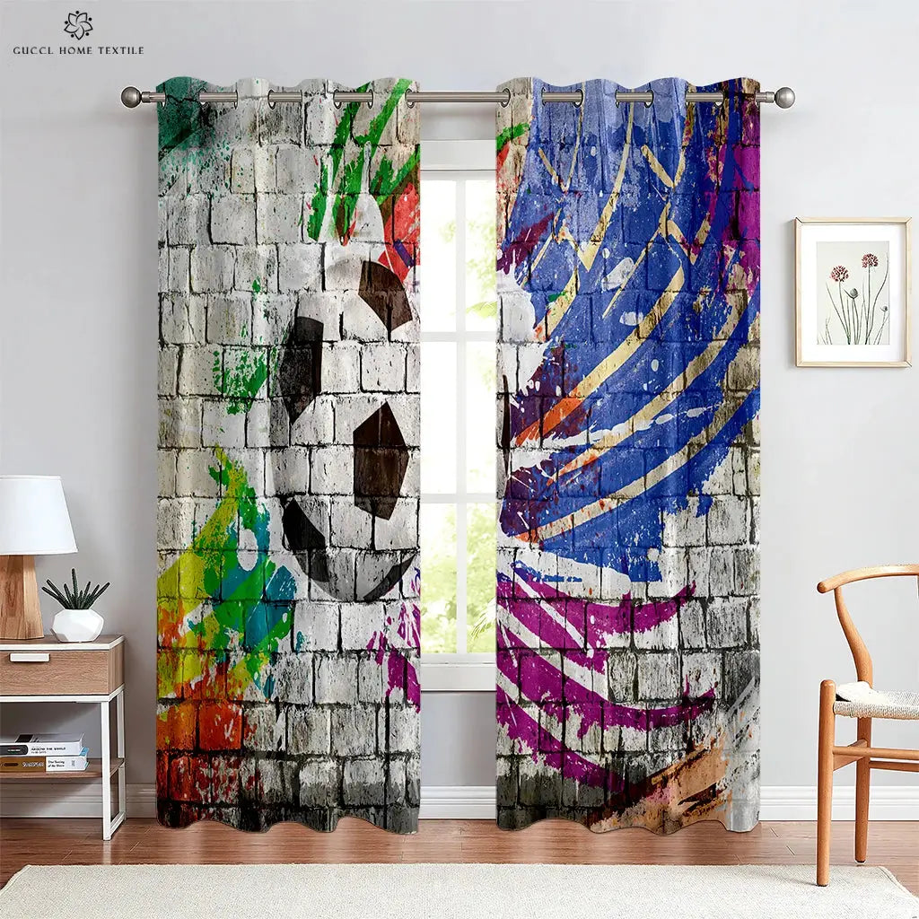 Custom Football Print Curtains for Kids Room and Living Room Trikidsworld