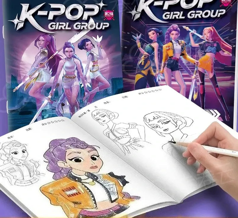 Kpop Demon Hunters Tracing Painting Anime Cartoon Line Drawing Children's Sketch Coloring Picture Book Children's Holiday Gifts Trikidsworld