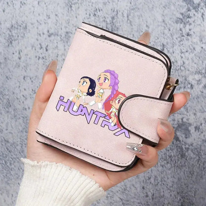 KPop Demon Hunters Leather PU Women's Short Wallet Fashion Casual Trifold Buckle Wallets Multi-Card Holder Cute Anime Coin Purse Trikidsworld