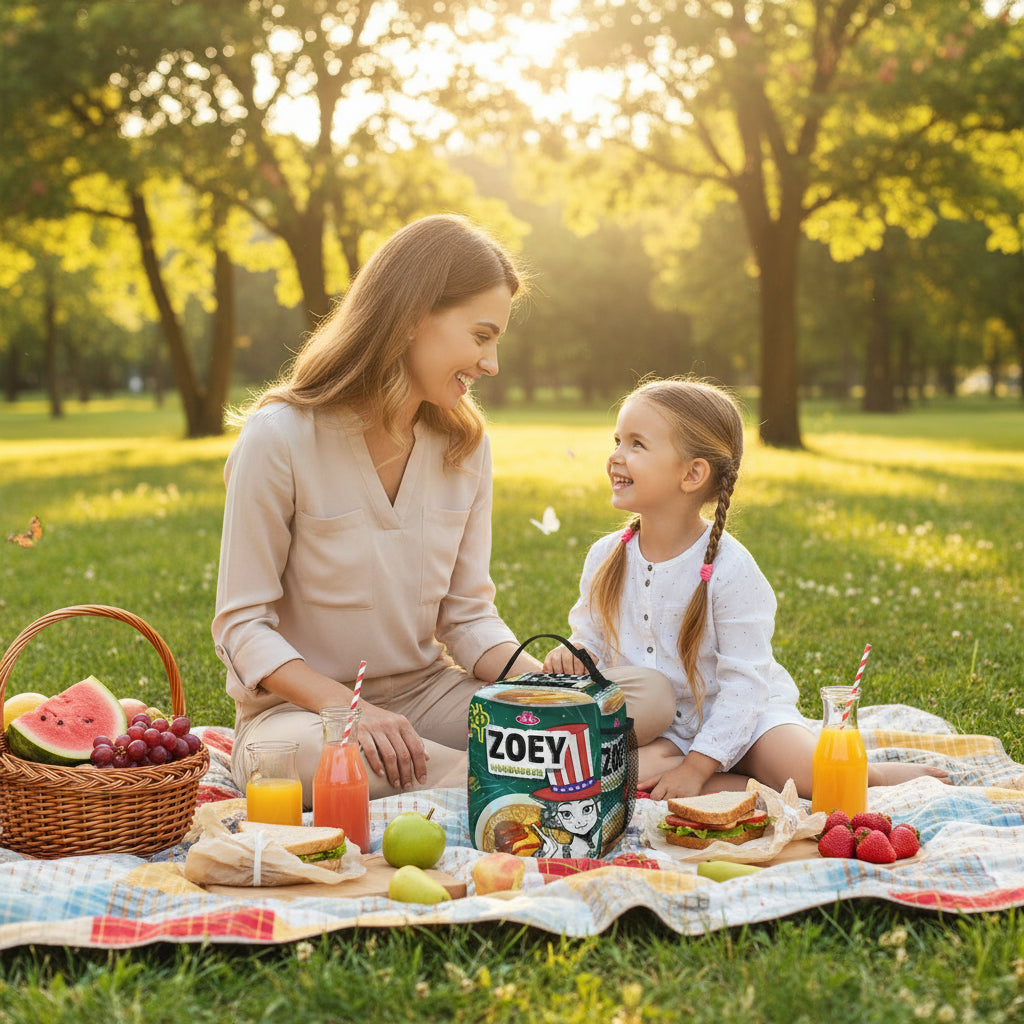 ZOEY Hamburger Ramyeon Ramen Huntrix Lunch Bag Demon Hunters Portable Lunch Box Unisex Travel Cooler Bag Oxford Tote Food Bags Trikidsworld