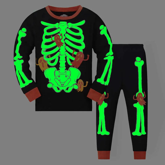 Halloween glow-in-the-dark patterned long-sleeved and long pants for boys, suitable for boys aged 2 to 9 Trikidsworld
