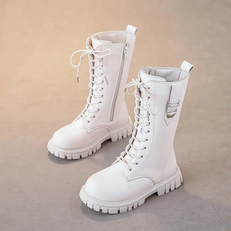 Elegant Zipper Baby Girl Casual Fashion Boots Autumn/winter Round Toe Warm Thick Sole Lace Comfortable Children's Midsole Boots Trikidsworld