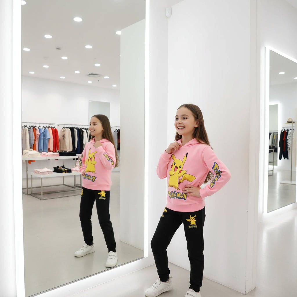 Pikachu Pokemon cartoon knitted hooded sweatshirt children's clothing set for boys and girls, two-piece top + pants set Trikidsworld