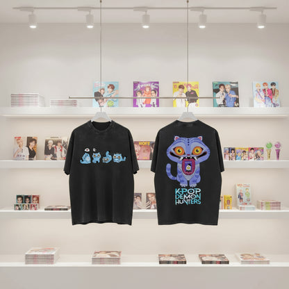 Derpy Tiger Kpop Demon Hunters Shirts for Women Cartoon Anime Washed Cotton Tee K-Pop Demon Hunters Tiger Harajuku T-shirt Tops Trikidsworld