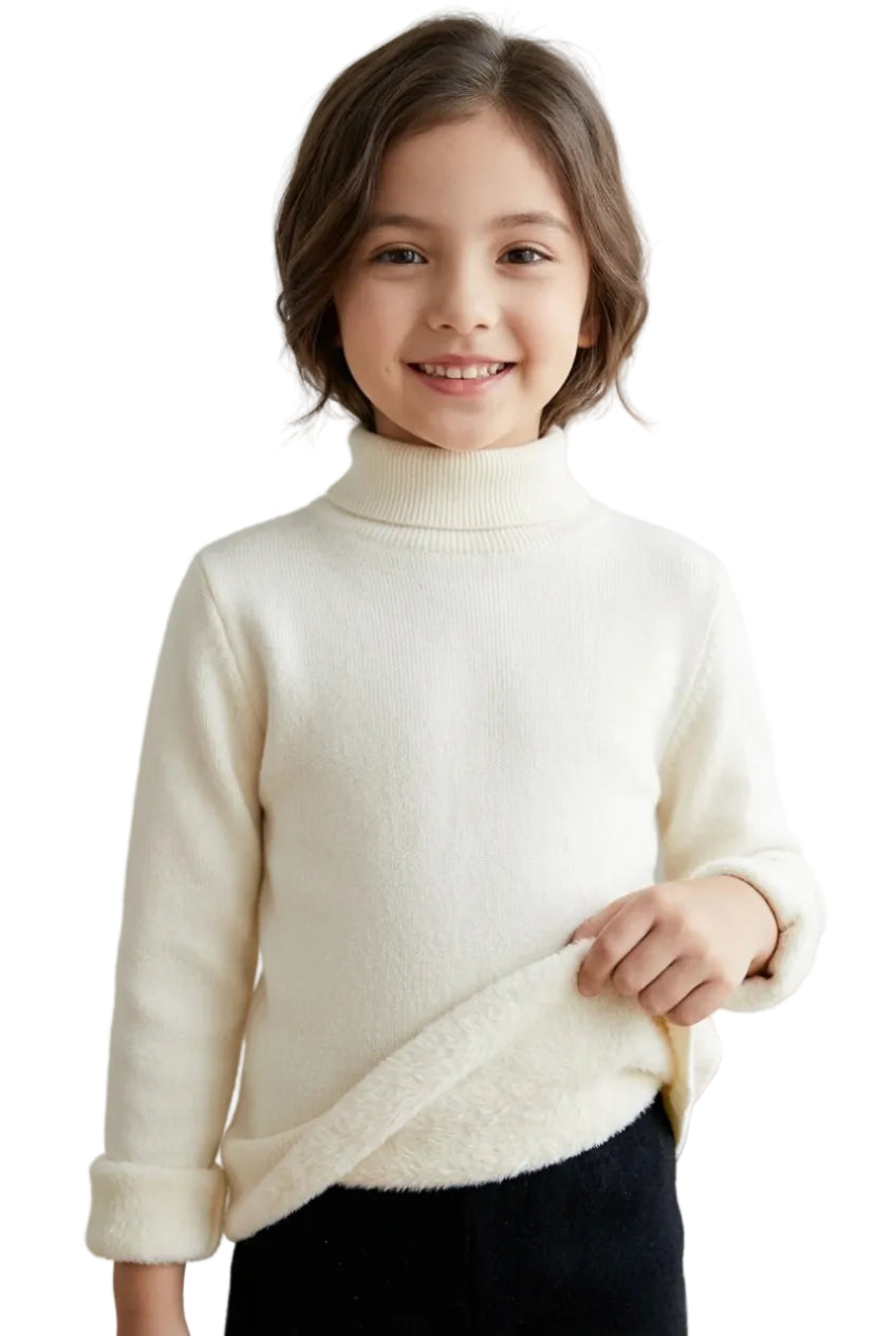 Kids Thermal Mock Neck Sweater with Plush Fleece Lining – Winter Warm Knitwear