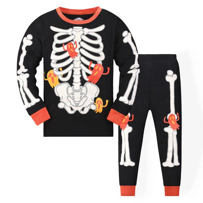 Halloween glow-in-the-dark patterned long-sleeved and long pants for boys, suitable for boys aged 2 to 9 Trikidsworld