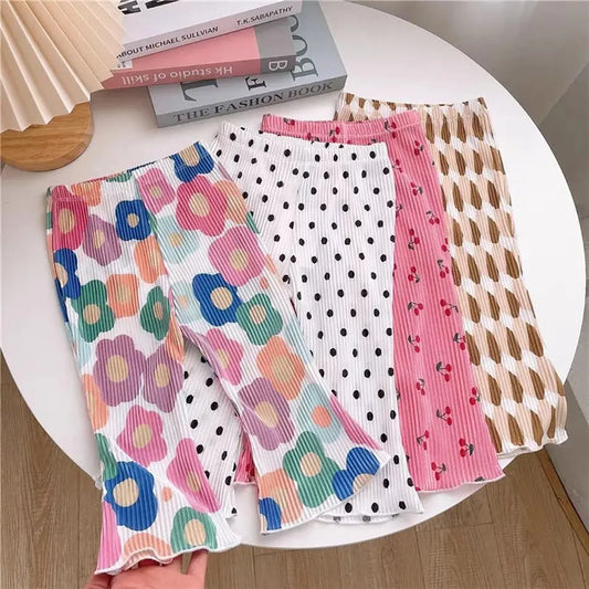Elegant Playful Girls Floral Polka Dot Flared Pants Summer Autumn Outdoor Casual Bottoms Children Kids Cartoon Fashion Capris Trikidsworld