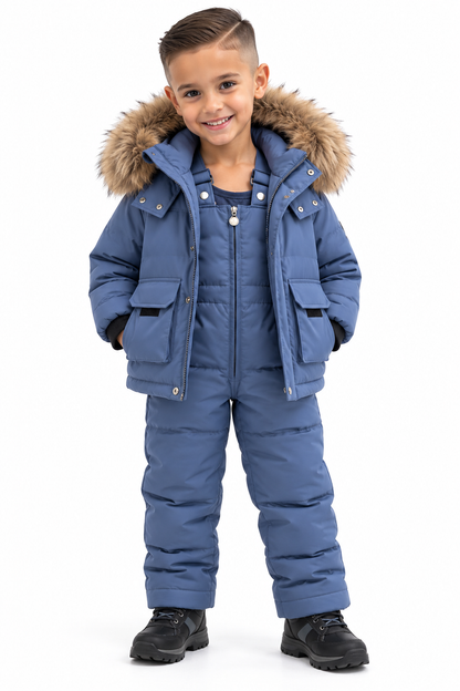 Kids' Winter Snowsuit Set with Faux Fur Hood – Jacket & Overalls