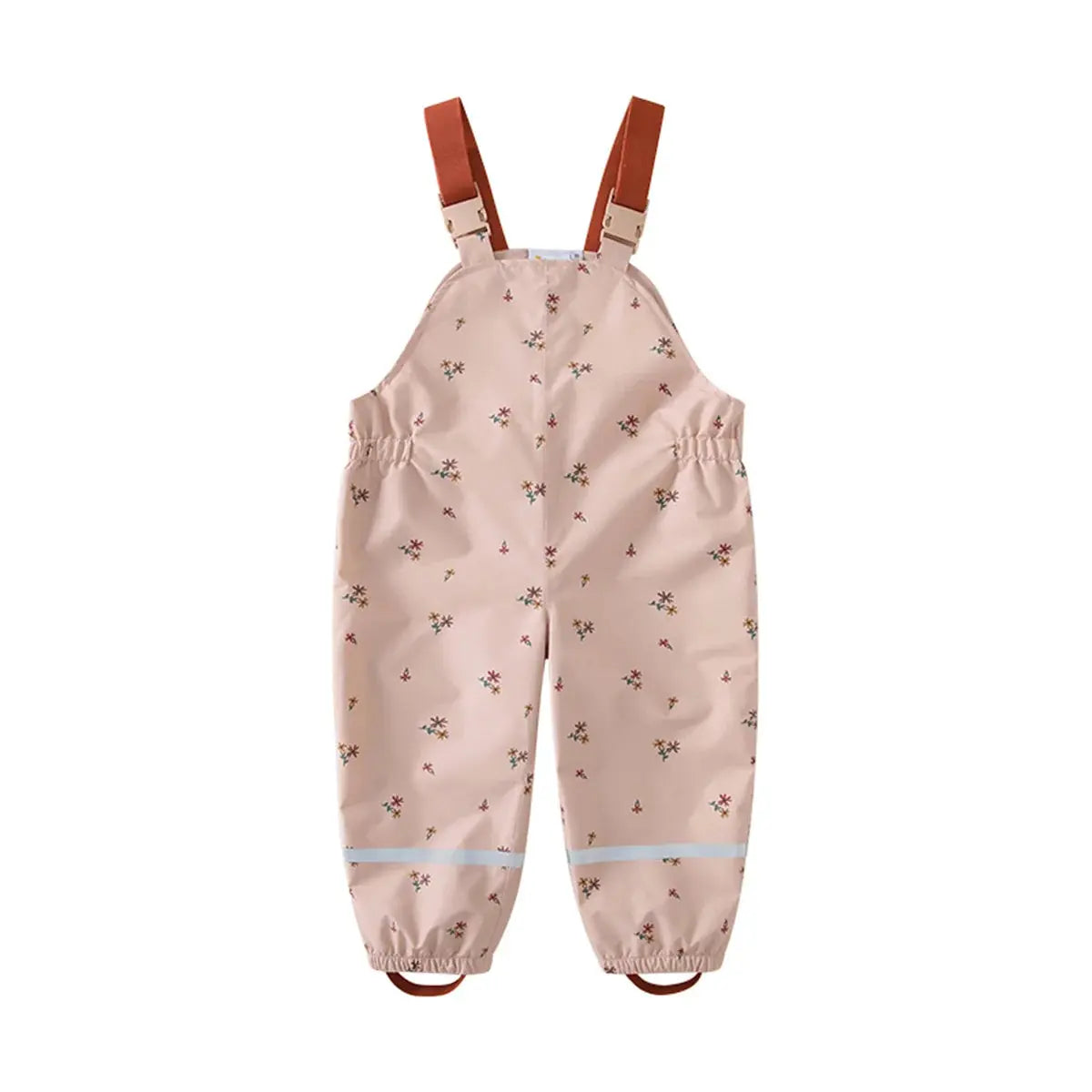 HONEYKING kids waterproof bib rain pants in pink floral print