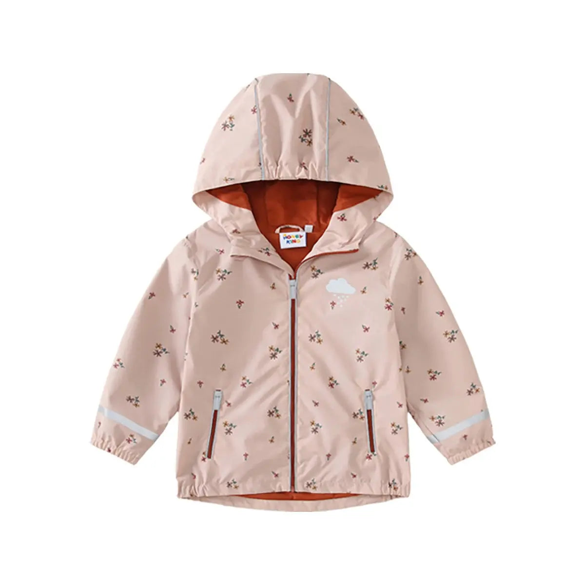 HONEYKING kids fleece-lined rain jacket with hood in pink floral print