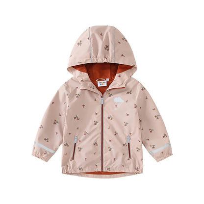 HONEYKING kids fleece-lined rain jacket with hood in pink floral print