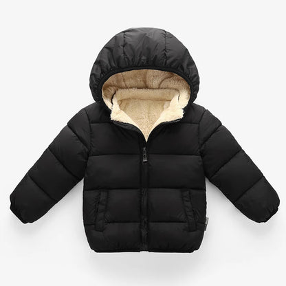 Kids’ fleece-lined hooded puffer jacket in Black