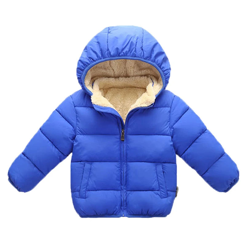 Kids’ fleece-lined hooded puffer jacket in Blue