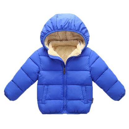Kids’ fleece-lined hooded puffer jacket in Blue
