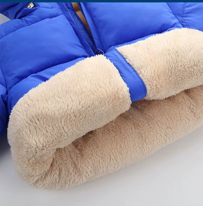 Close-up of warm plush fleece lining in kids’ puffer jacket
