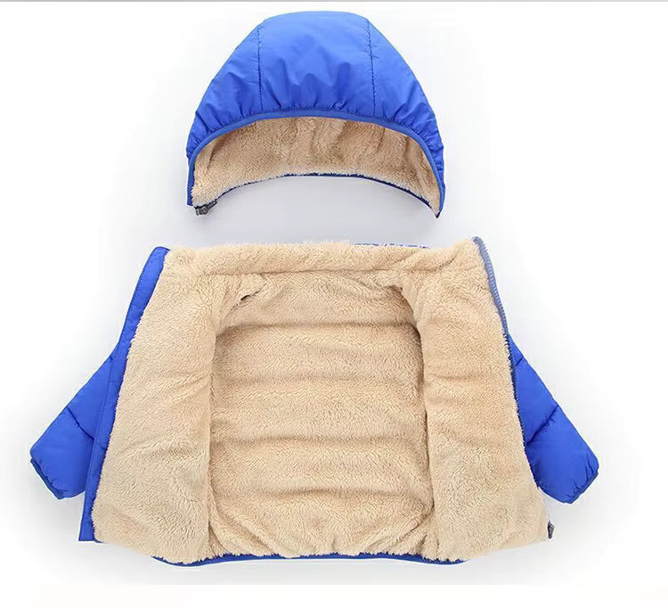 Inside of kids’ puffer jacket showing soft plush fleece lining