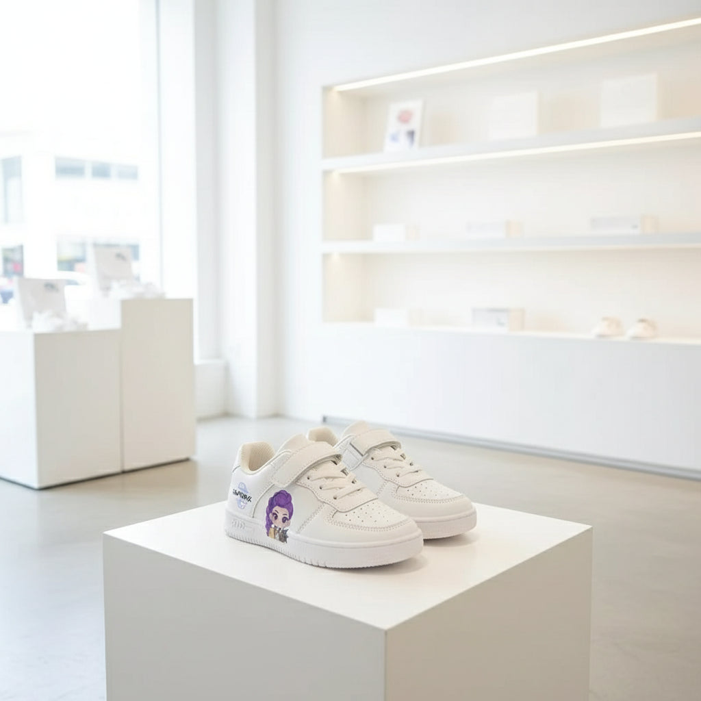 White KPop Demon Hunters casual sneakers for kids