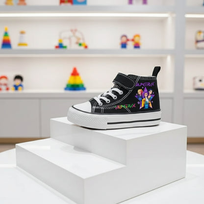 Black KPop Demon Hunters kids high-top sneakers on display