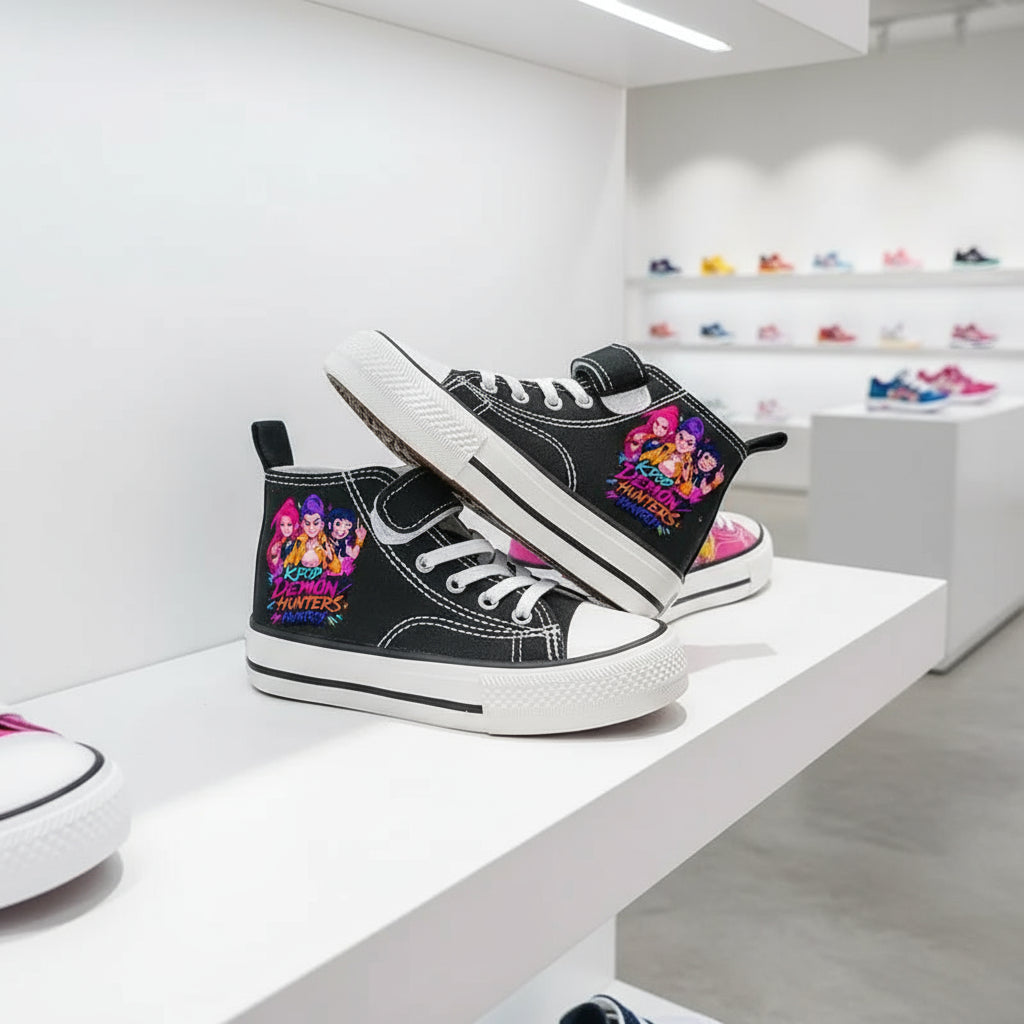 Black KPop Demon Hunters canvas sneakers with non-slip rubber sole