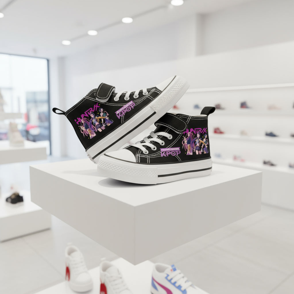 Black KPop Demon Hunters high-top shoes for kids with laces