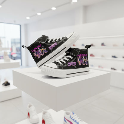 Black KPop Demon Hunters high-top shoes for kids with laces