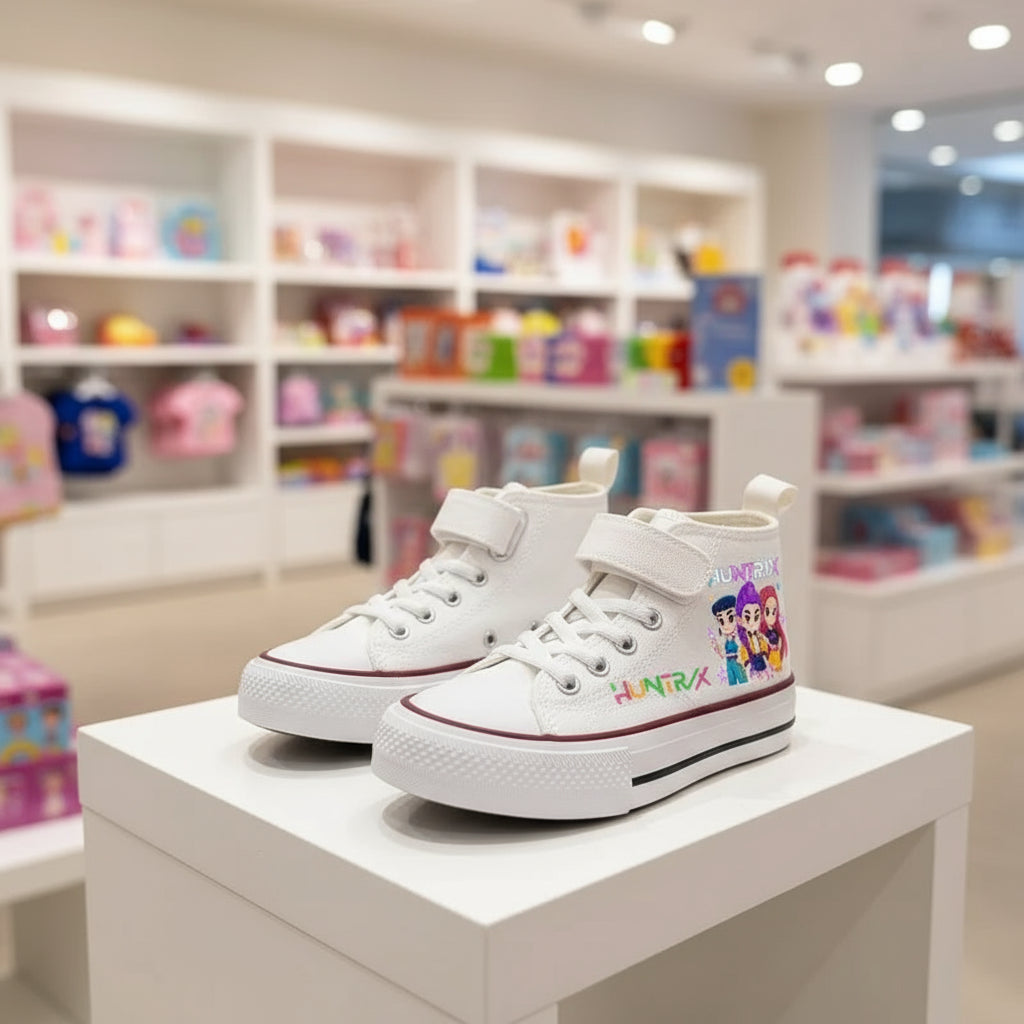 White KPop Demon Hunters high-top canvas shoes for girls