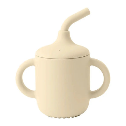 SipEase silicone sippy cup with straw and handles in Beach Sand