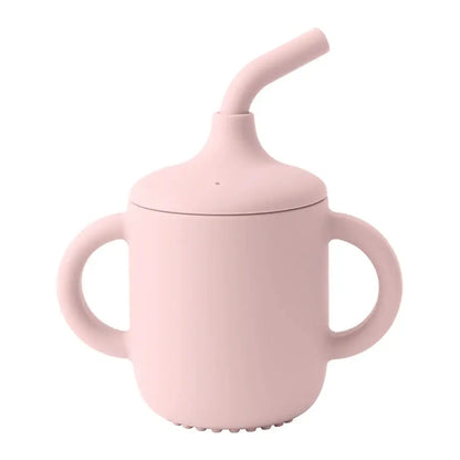 SipEase silicone sippy cup with straw and handles in Blush Pink