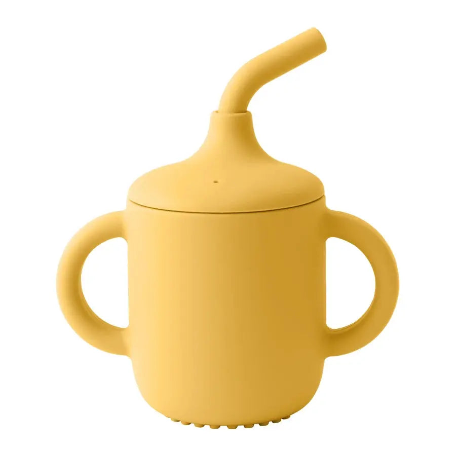 SipEase silicone sippy cup with straw and handles in Mustard