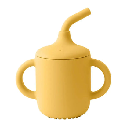SipEase silicone sippy cup with straw and handles in Mustard