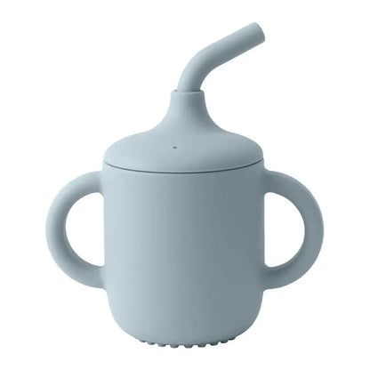 SipEase silicone sippy cup with straw and handles in Pebble