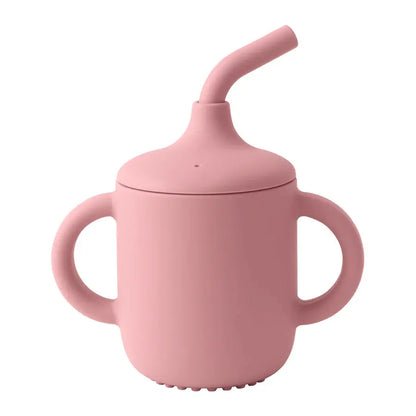 SipEase silicone sippy cup with straw and handles in Powder Rose